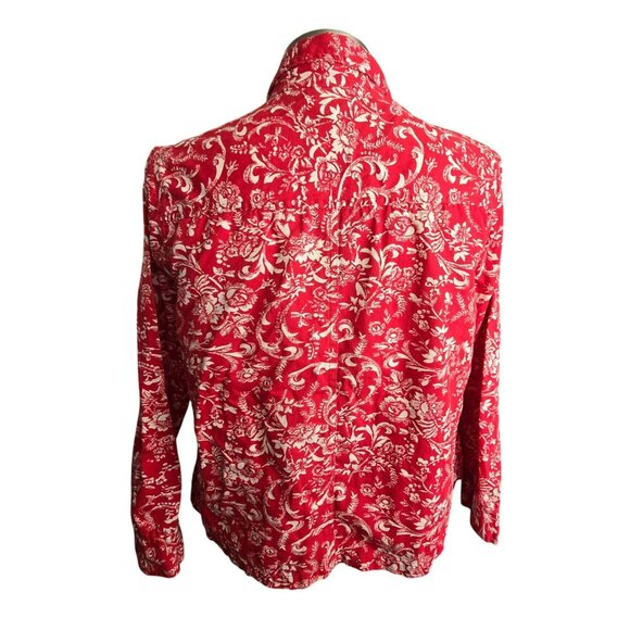 Red & White Floral Patterned Button-Up Womens Jacket Shacket Size M JJ4150 - Picture 3 of 9